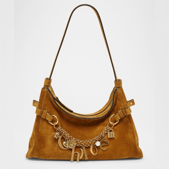 Chloe Handbags - CHLOÉ Charms Camel Brown Suede Leather Gold Khaki Hobo Shoulder Bag Handbag